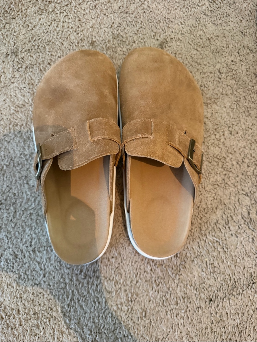 Suede Slide Mules in Camel Brown